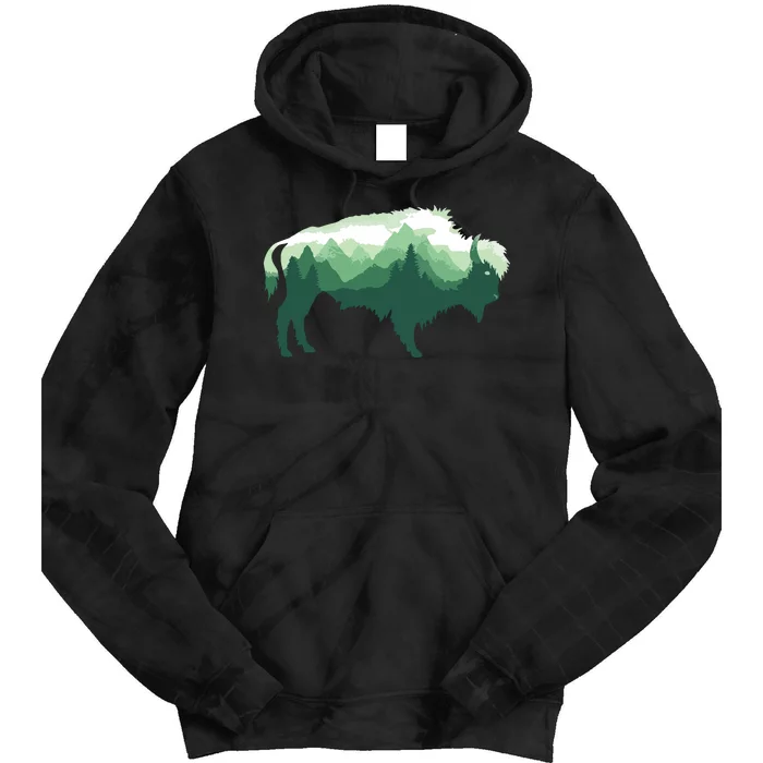 Bison Buffalo Double Exposure Surreal Wildlife Native Animal Tie Dye Hoodie