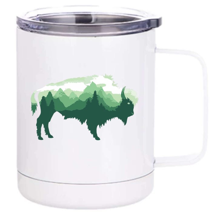 Bison Buffalo Double Exposure Surreal Wildlife Native Animal Front & Back 12oz Stainless Steel Tumbler Cup