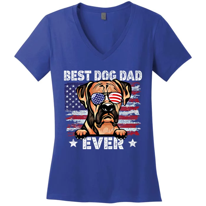 Best Boxer Dad Ever American Flag Fathers Day Gift Women's V-Neck T-Shirt