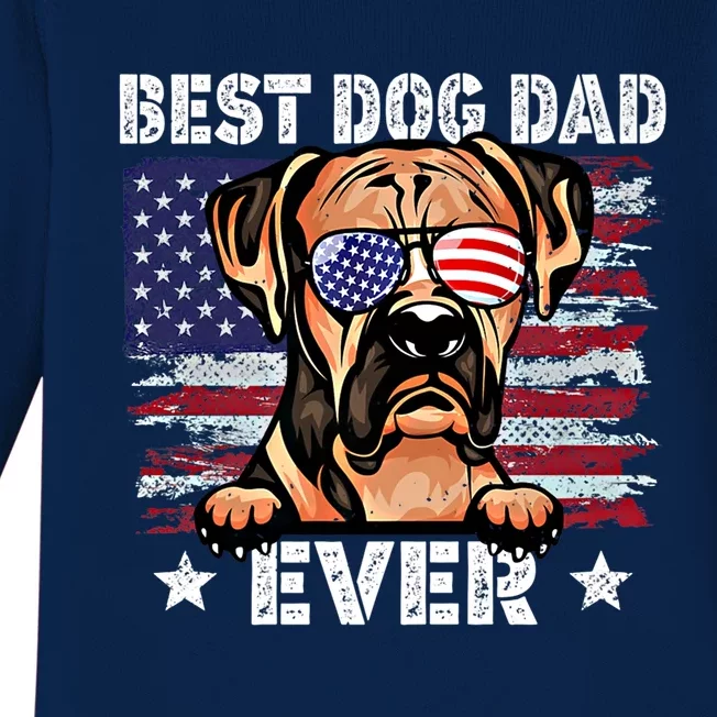 Best Boxer Dad Ever American Flag Fathers Day Gift Baby Long Sleeve Bodysuit