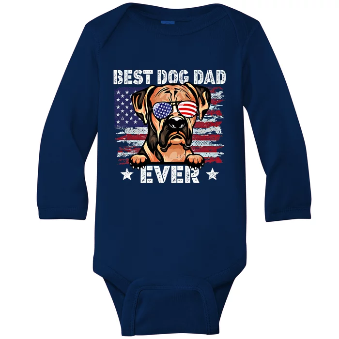 Best Boxer Dad Ever American Flag Fathers Day Gift Baby Long Sleeve Bodysuit