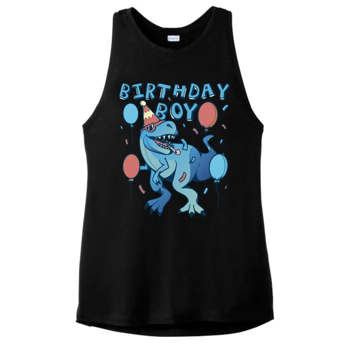 Birthday Boy Dinosaur Celebration Ladies Tri-Blend Wicking Tank