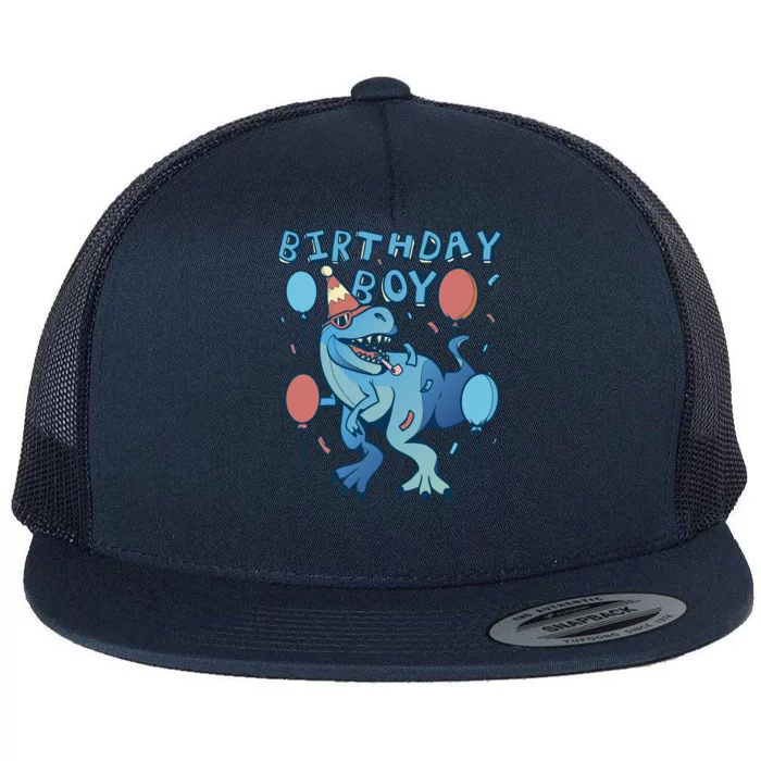 Birthday Boy Dinosaur Celebration Flat Bill Trucker Hat