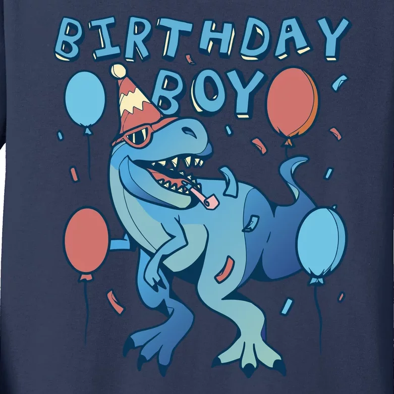 Birthday Boy Dinosaur Celebration Kids Long Sleeve Shirt