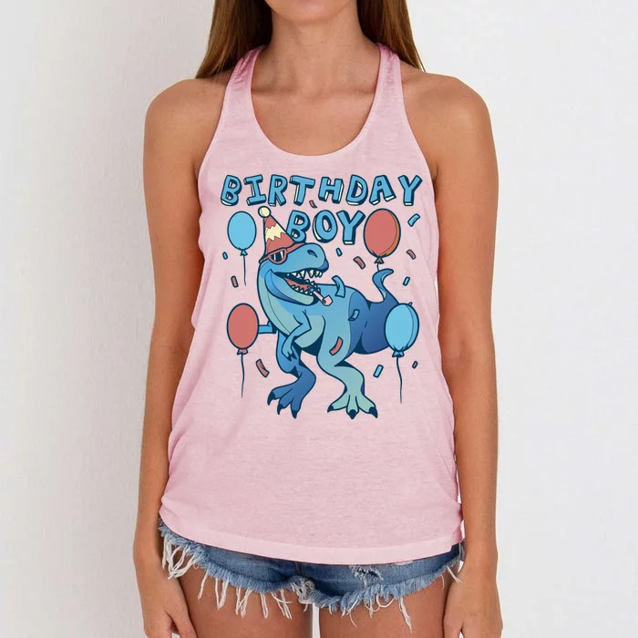 Birthday Boy Dinosaur Celebration Women's Knotted Racerback Tank