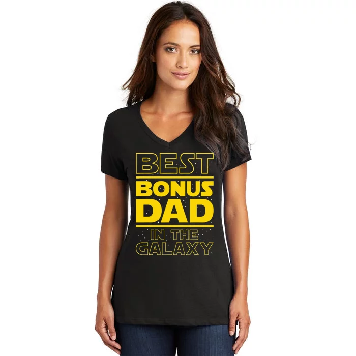 Best Bonus Dad In The Galaxy Stepfather Stepdad Grandpa Women's V-Neck T-Shirt