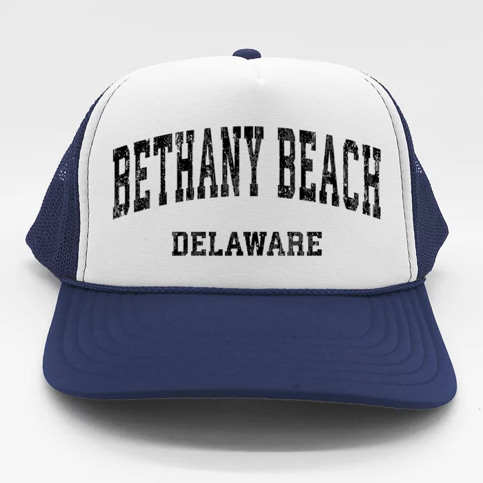 Bethany Beach Delaware De Vintage Varsity Sports Design Trucker Hat