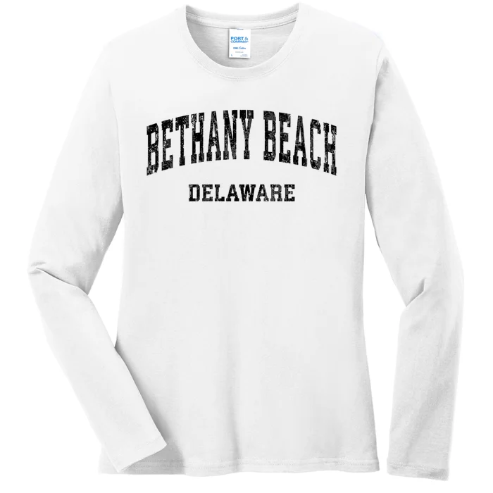 Bethany Beach Delaware De Vintage Varsity Sports Design Ladies Long Sleeve Shirt