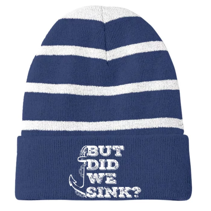 Boating But Did We Sink Flatboat Pontoon Captain Vintage Striped Beanie with Solid Band