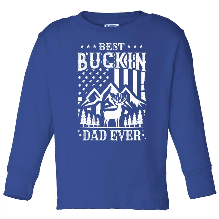 Best Buckin Dad Funny Hunter Father American Flag Gift Toddler Long Sleeve Shirt