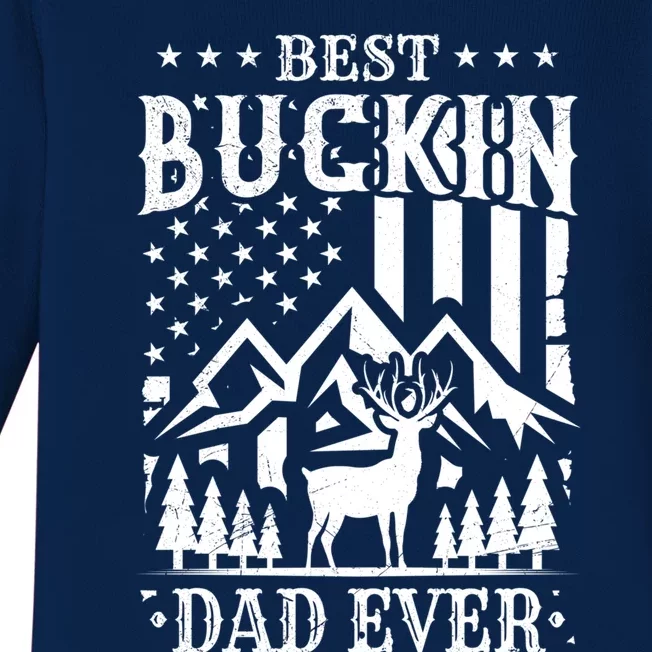 Best Buckin Dad Funny Hunter Father American Flag Gift Baby Long Sleeve Bodysuit