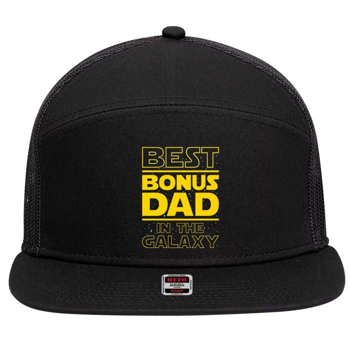 Best Bonus Dad In The Galaxy Stepfather Stepdad Grandpa 7 Panel Mesh Trucker Snapback Hat