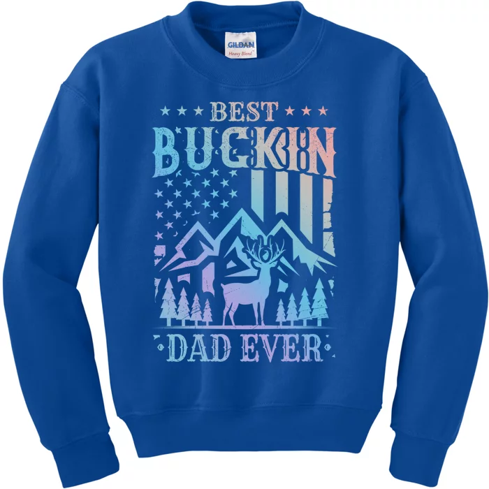 Best Buckin Dad Funny Hunter Father American Flag Gift Kids Sweatshirt