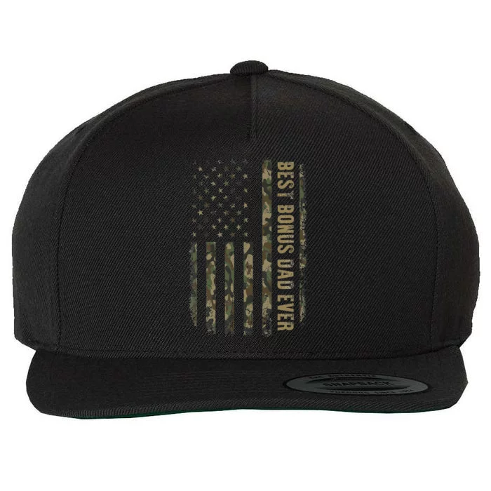 Best Bonus Dad Ever Camouflage American Flag Father's Day Wool Snapback Cap