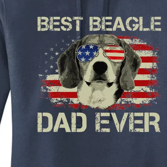 Best Beagle Dad Ever Dog Lover American Flag Gift Women's Pullover Hoodie