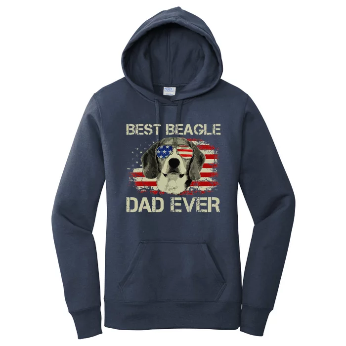 Best Beagle Dad Ever Dog Lover American Flag Gift Women's Pullover Hoodie