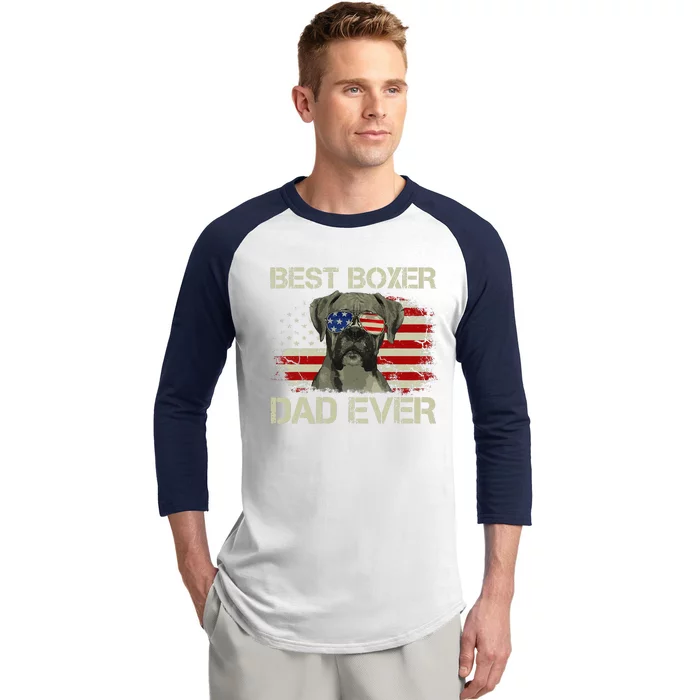 Best Boxer Dad Ever Dog Lover American Flag Gift Baseball Sleeve Shirt