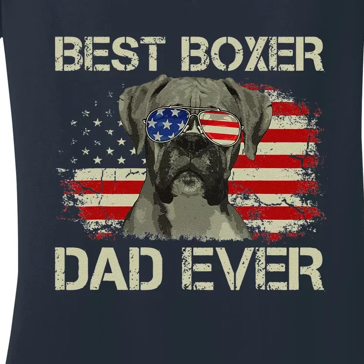 Best Boxer Dad Ever Dog Lover American Flag Gift Women's V-Neck T-Shirt