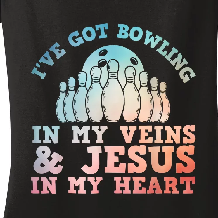 Best Bowling Design Jesus Christian Bowling Women's V-Neck T-Shirt