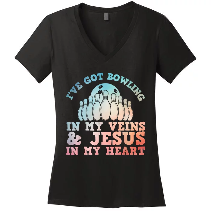 Best Bowling Design Jesus Christian Bowling Women's V-Neck T-Shirt