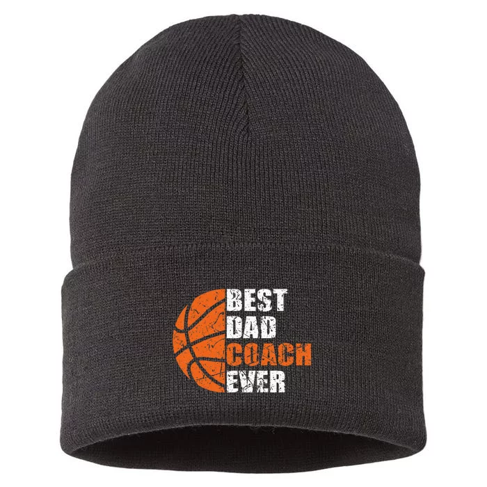 Best Basketball Dad Coach Ever Fathers Day Retro Bball Coach Sustainable Knit Beanie