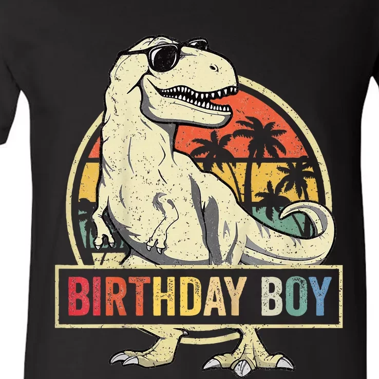 Birthday Boy Dino T Rex Dinosaur Boy Matching Family V-Neck T-Shirt