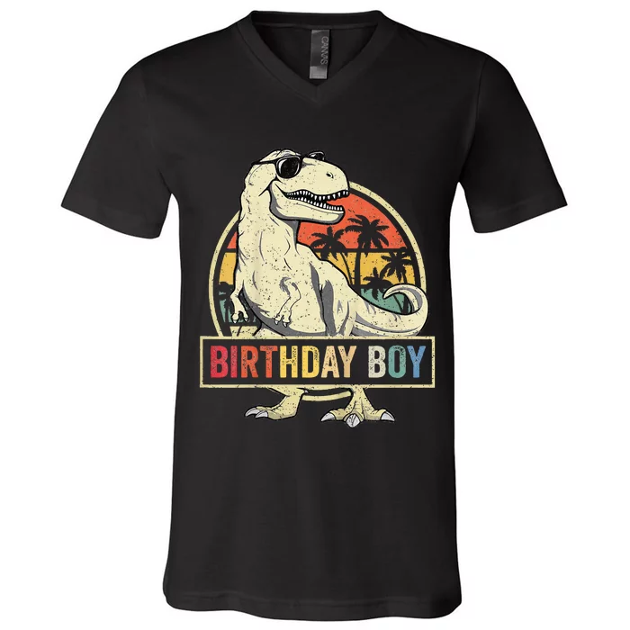 Birthday Boy Dino T Rex Dinosaur Boy Matching Family V-Neck T-Shirt