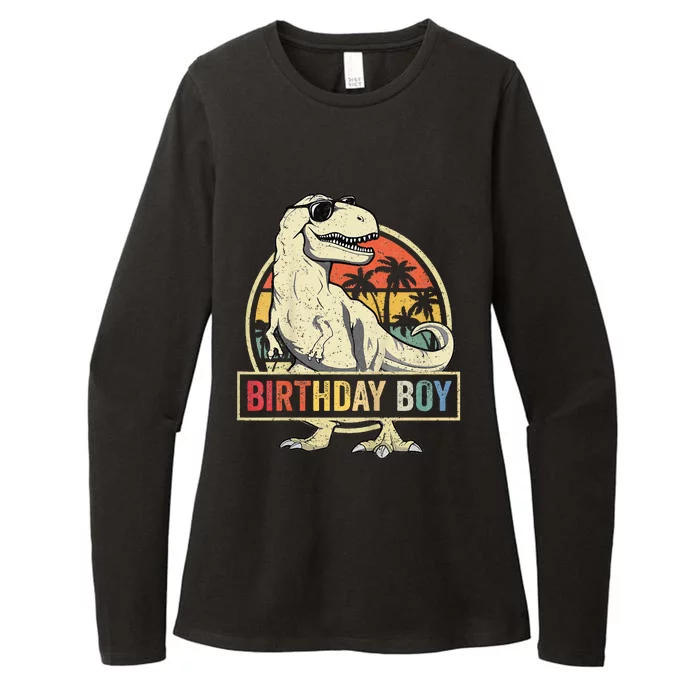 Birthday Boy Dino T Rex Dinosaur Boy Matching Family Womens CVC Long Sleeve Shirt