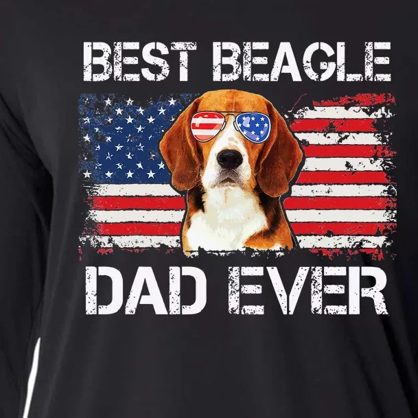 Best Beagle Dad Ever American Flag Fathers Day 4th Of July Cooling Performance Long Sleeve Crew