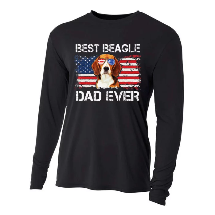 Best Beagle Dad Ever American Flag Fathers Day 4th Of July Cooling Performance Long Sleeve Crew