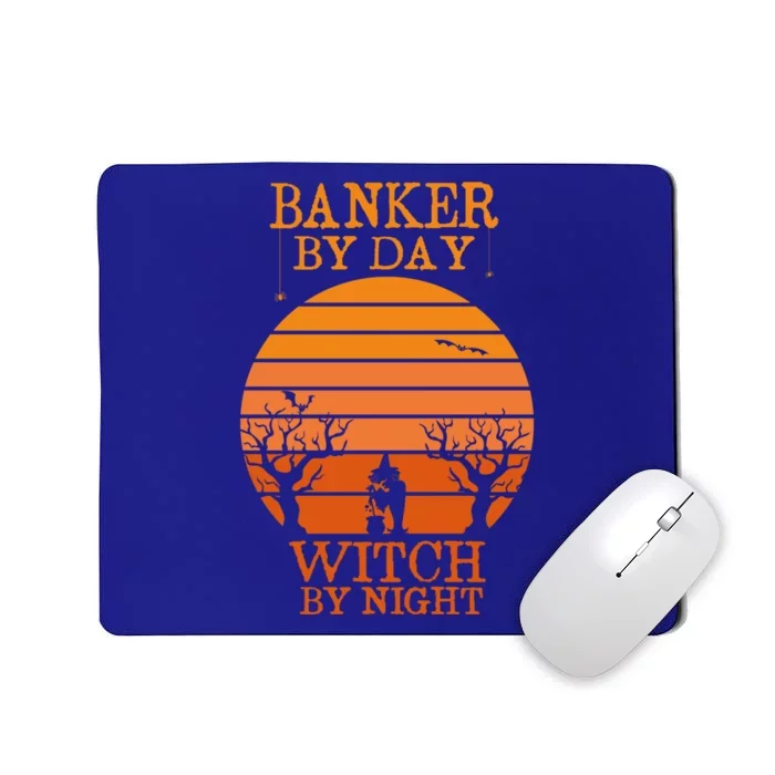 Banker By Day Witch By Night Funny Banking Halloween Retro Gift Mousepad