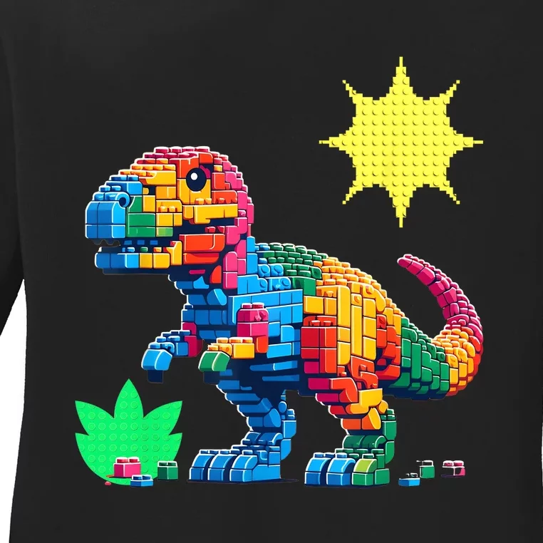 Building Bricks Dinosaur Trex Family Matching Ladies Long Sleeve Shirt