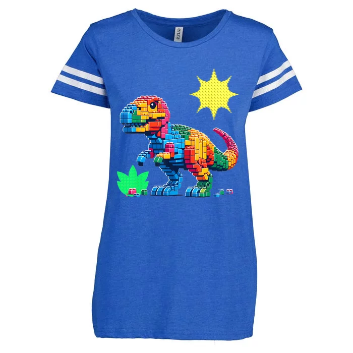 Building Bricks Dinosaur Trex Family Matching Enza Ladies Jersey Football T-Shirt