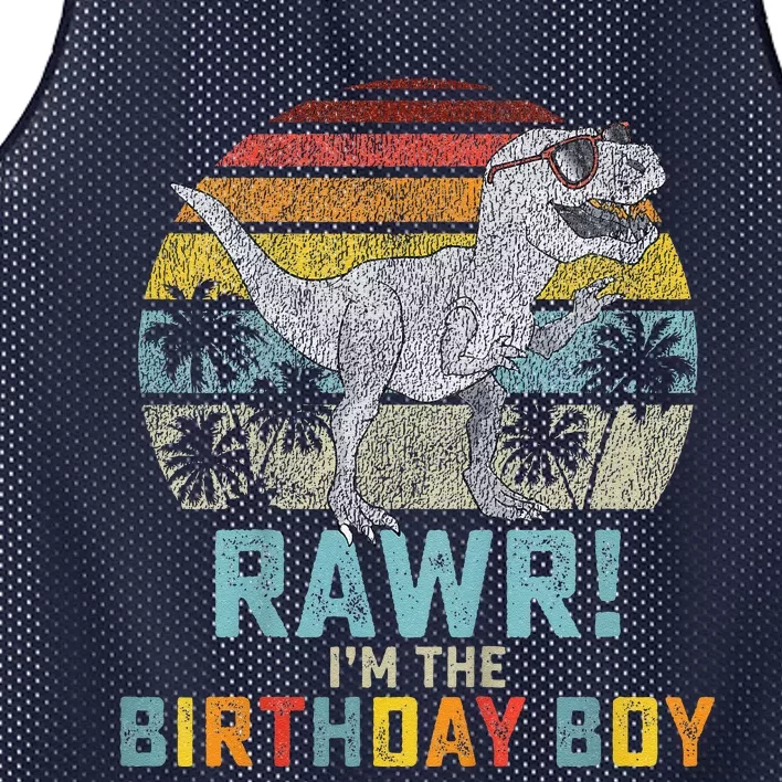 Birthday Boy Dino T Rex Dinosaur Matching Family Mesh Reversible Basketball Jersey Tank