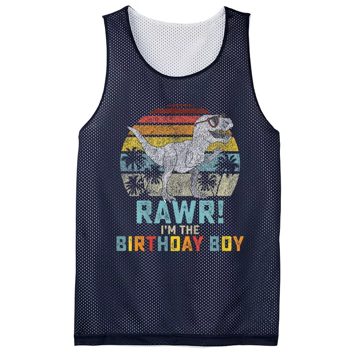 Birthday Boy Dino T Rex Dinosaur Matching Family Mesh Reversible Basketball Jersey Tank