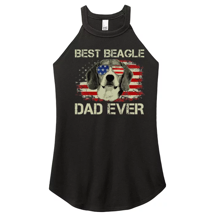 Best Beagle Dad Ever Dog Lover American Flag Gift Women’s Perfect Tri Rocker Tank