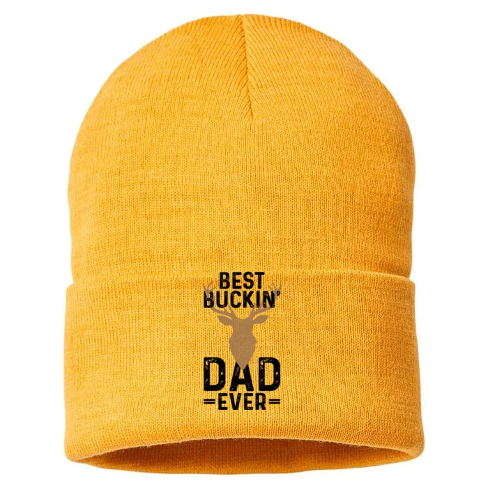 Best Buckin Dad Ever Deer Hunting Funny Deer Hunter Gift Sustainable Knit Beanie