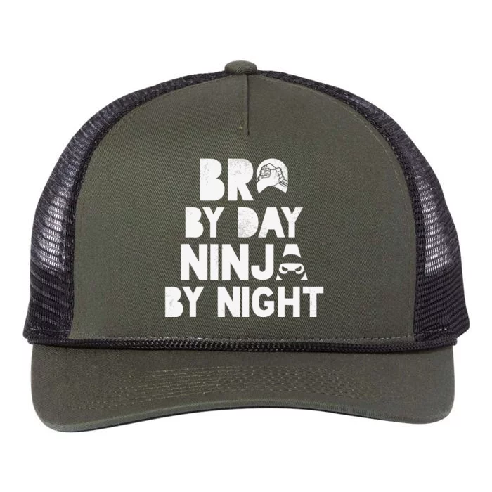 Bro By Day, Ninja By Night! Big & Little Brother Gift Tee Retro Rope Trucker Hat Cap