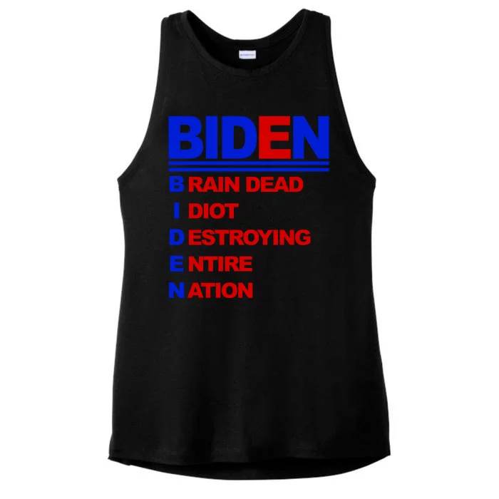 Biden Brain Dead Idiot Destroying Entire Nation Ladies Tri-Blend Wicking Tank