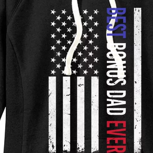 Best Bonus Dad Ever Funny Gift For Fathers Day Usa American Flag Gift Women's Fleece Hoodie