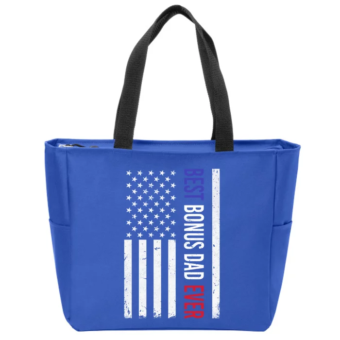 Best Bonus Dad Ever Funny Gift For Fathers Day Usa American Flag Gift Zip Tote Bag