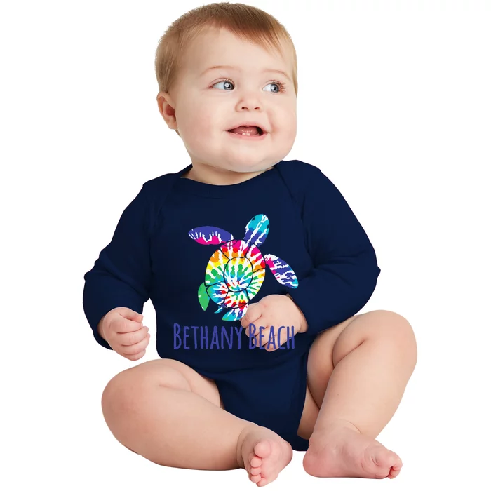 Bethany Beach Delaware Batik Tie Dye Boho Loggerhead Turtle Baby Long Sleeve Bodysuit