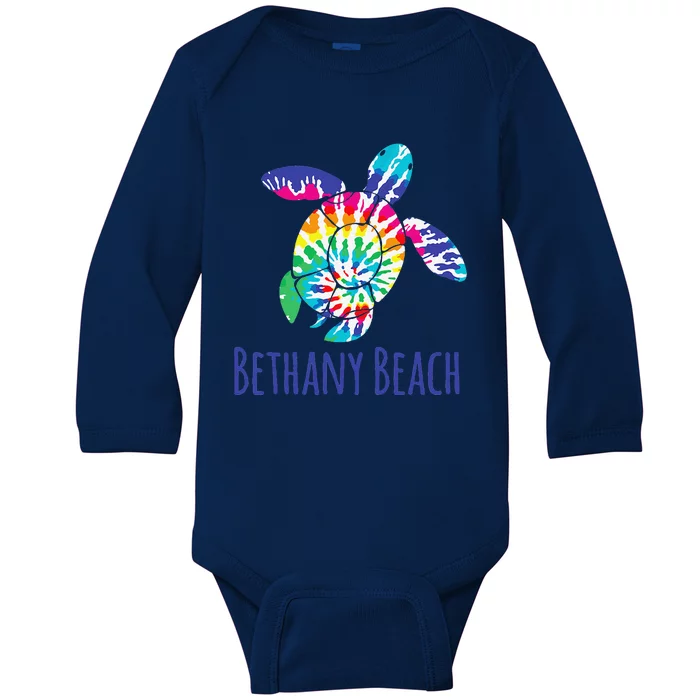 Bethany Beach Delaware Batik Tie Dye Boho Loggerhead Turtle Baby Long Sleeve Bodysuit