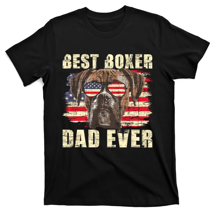 Best Boxer Dad Ever Usa Flag American Dog Animal Lover T-Shirt