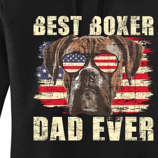 Best Boxer Dad Ever Usa Flag American Dog Animal Lover Women's Pullover Hoodie