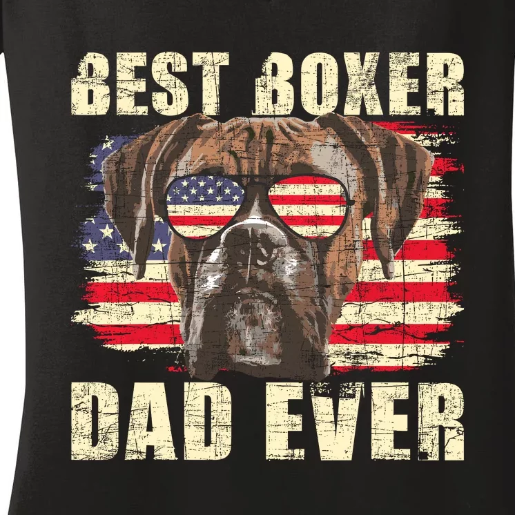 Best Boxer Dad Ever Usa Flag American Dog Animal Lover Women's V-Neck T-Shirt