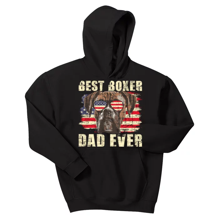 Best Boxer Dad Ever Usa Flag American Dog Animal Lover Kids Hoodie