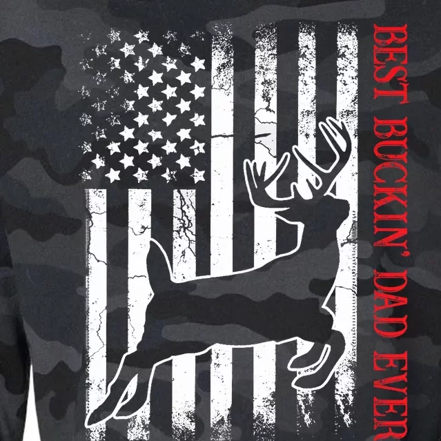 Best Buckin Dad Ever American Flag Deer Hunting Cropped Pullover Crew