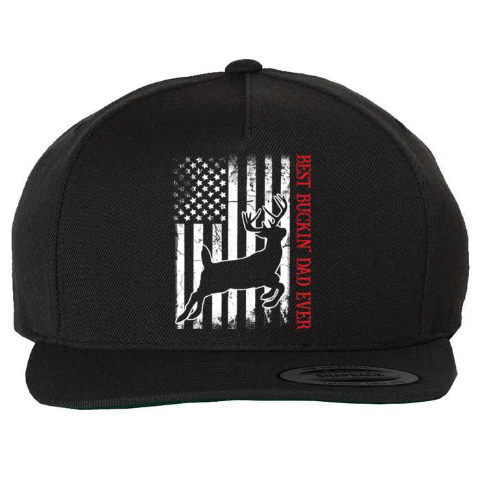 Best Buckin Dad Ever American Flag Deer Hunting Wool Snapback Cap