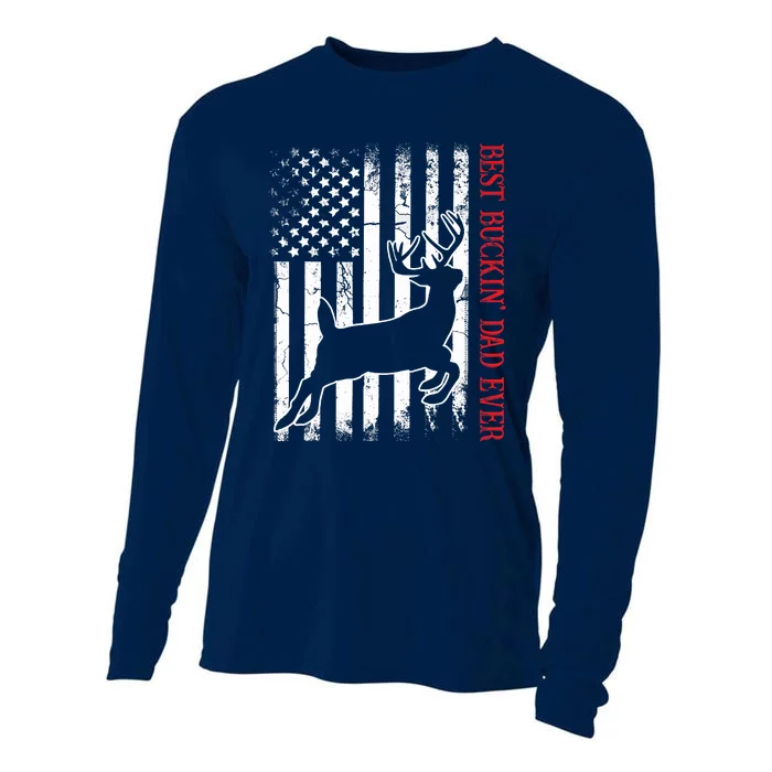 Best Buckin Dad Ever American Flag Deer Hunting Cooling Performance Long Sleeve Crew